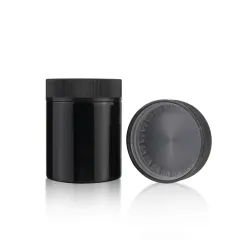 Manufacturer flat top glass bottle optical violet storage food airtight glass jar with black lids