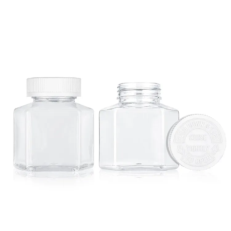 Custom 5oz 8oz Childproof Lid Hexagon Shaped Clear PET Plastic Jar High Quality Airtight Food Storage Jar Container