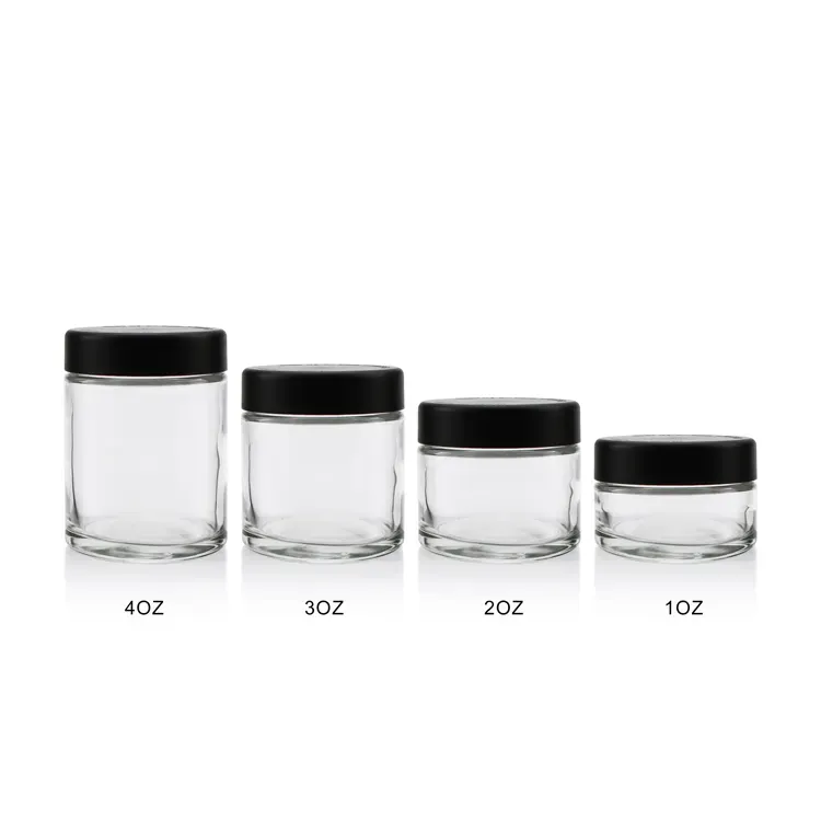 Customized Printing 1oz 2oz 3oz 4oz Clear Childe Proof 3 Oz Jar Straight Sided Glass Child Resistant Cap Cr Jar