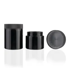 Manufacturer flat top glass bottle optical violet storage food airtight glass jar with black lids