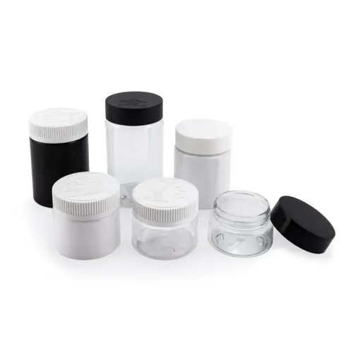 Custom 1oz 2oz 3oz 4oz Straight Sided Clear Plastic Storage Jar Containers Child Resistant Lid Plastic Jars