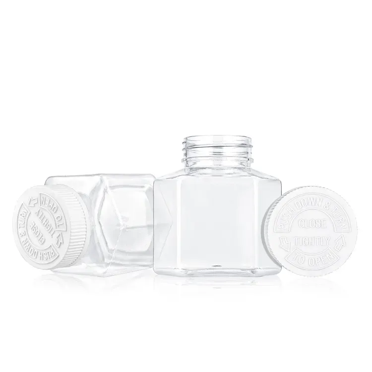 Custom 5oz 8oz Childproof Lid Hexagon Shaped Clear PET Plastic Jar High Quality Airtight Food Storage Jar Container