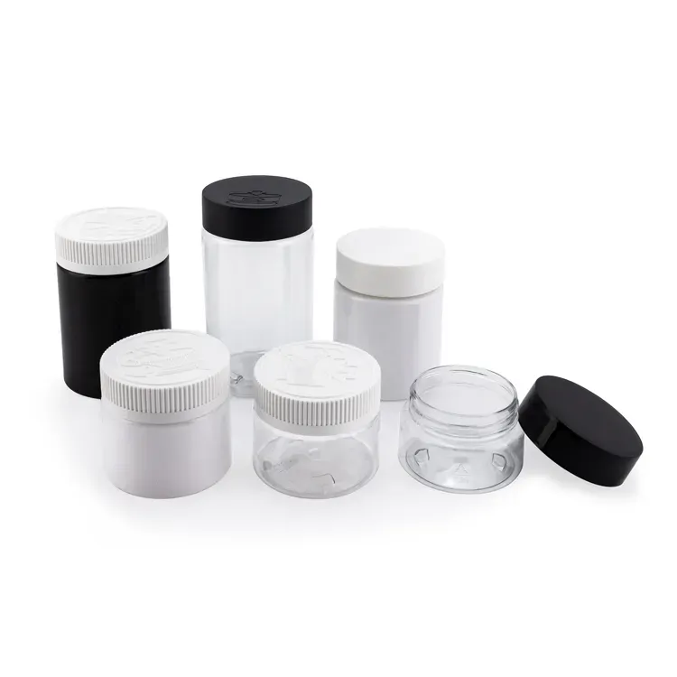 Wide mouth smell proof container tablet medicine vitamin supplement luxury transparent plastic pill bottles with CRC cap
