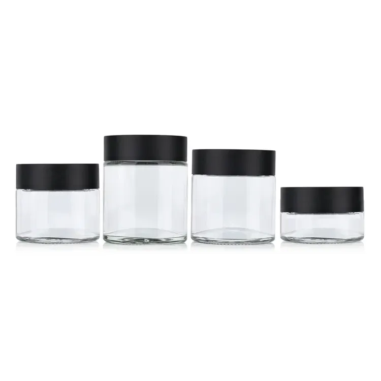 Custom 2oz 3oz 4oz Child Resistant Glass Jar Eco Friendly Packaging Round Smell Proof Glass Jars