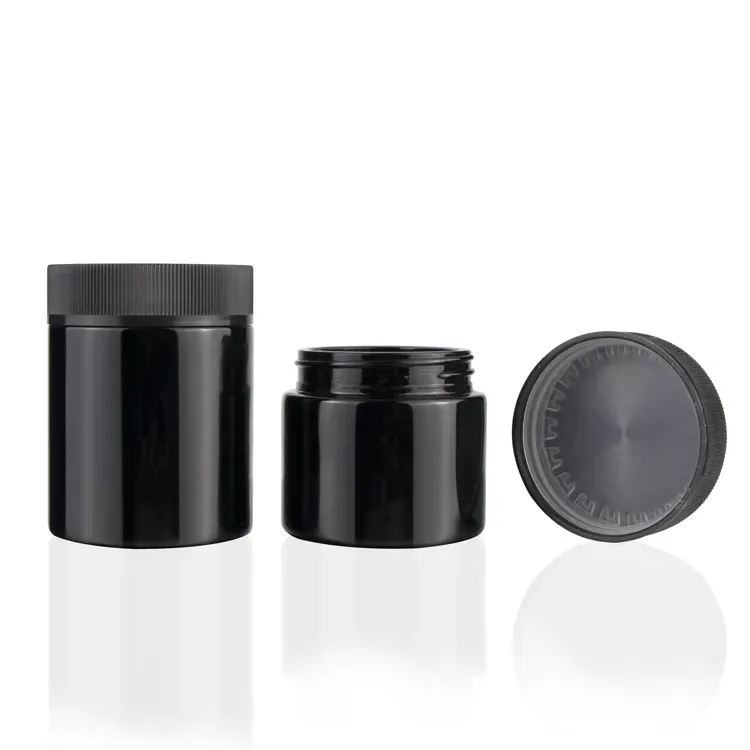 2oz 3oz Black violet round wide mouth dark violet glass jar with black lid for cosmetic cream child proof cap