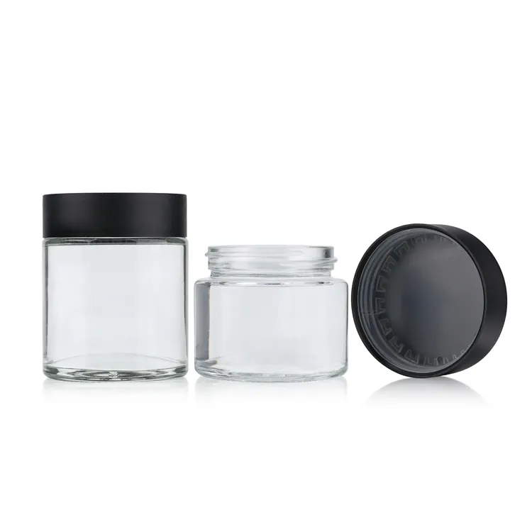 Custom Printed CR Jar Straight Sided 1oz 2oz 3oz 4oz Jars Child Resistant Transparent Container Child Proof Glass Jars