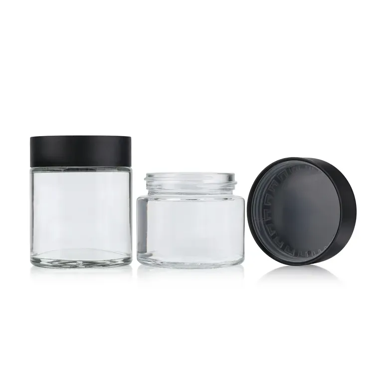 Custom Printed CR Jar Straight Sided 1oz 2oz 3oz 4oz Jars Child Resistant Transparent Container Child Proof Glass Jars