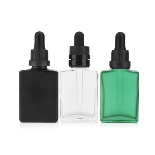 Square glass dropper bottle cosmetic packaging black green white empty face serum bottle with dropper