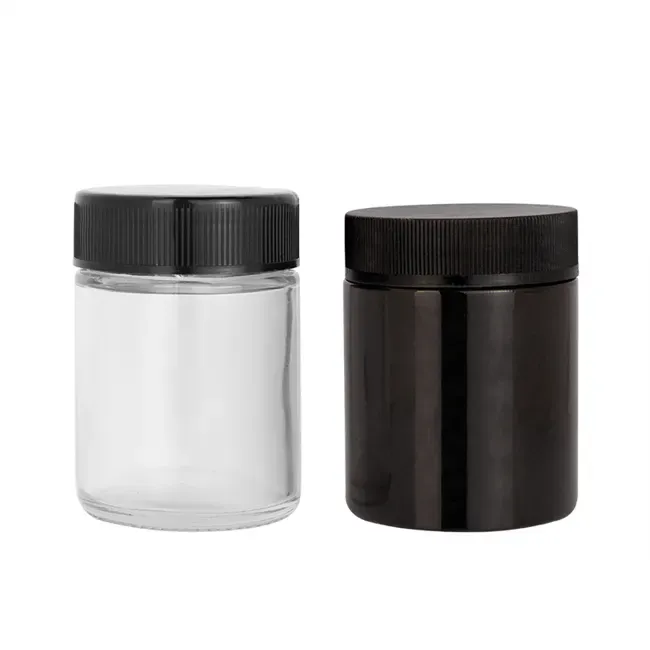 Round top glass food storage jar luxury empty childproof candle glass jars with black lid