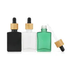 Square glass dropper bottle cosmetic packaging black green white empty face serum bottle with dropper