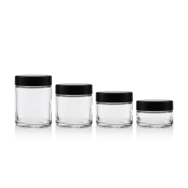Custom Clear Glass Jar 2oz 3oz 4oz Child Proof Lid Smell Proof Stash Storage Flower Glass Jars