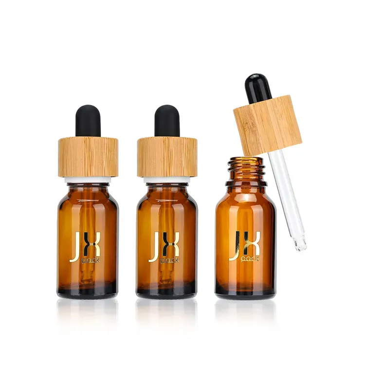 5ml 10ml 15ml 20ml 30ml 50ml 100ml Frosted Amber Clear Child Proof Essential Oil Glass Dropper Bottle With Bamboo Lid