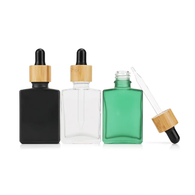 Custom child resistant cap rectangular glass dropper bottles 30ml clear tamper evident square tincture bottles with dropper