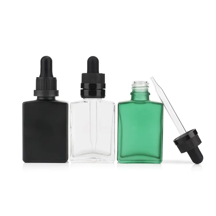 Custom child resistant cap rectangular glass dropper bottles 30ml clear tamper evident square tincture bottles with dropper