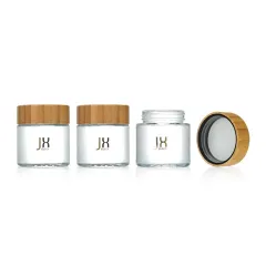 90ml 110ml Food Packaging Child Resistant Container Custom Glass Jars With Bamboo Cap Clear Glass Jars