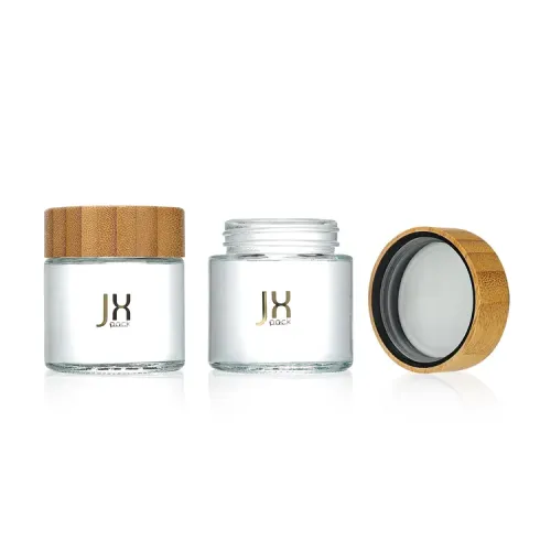 Hot sellers 90ml 110ml child proof container wide mouth glass jar bamboo lid glass jar storage packaging