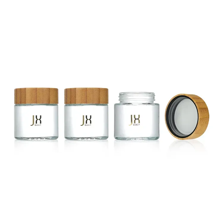 Hot sellers 90ml 110ml child proof container wide mouth glass jar bamboo lid glass jar storage packaging