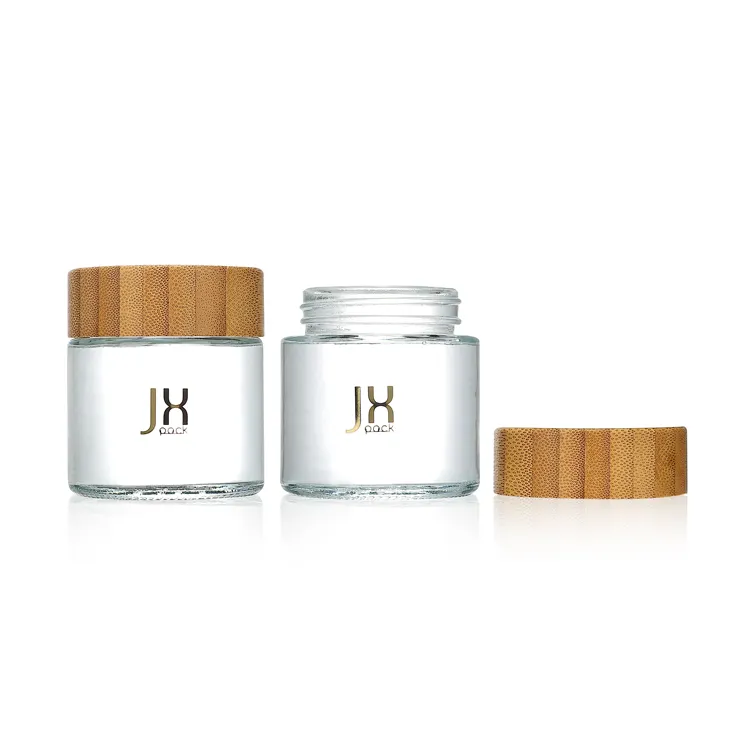Hot sellers 90ml 110ml child proof container wide mouth glass jar bamboo lid glass jar storage packaging