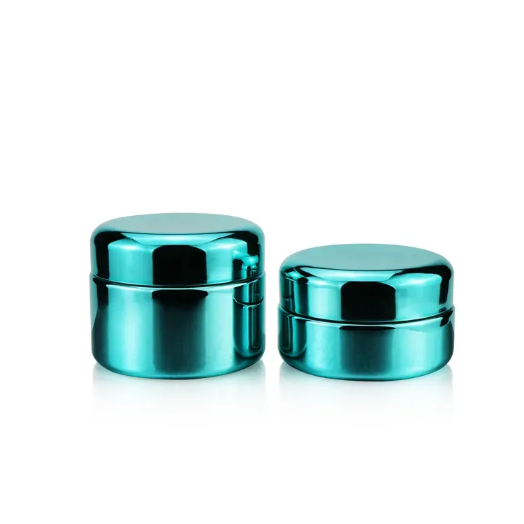 Custom Logo 2oz 4oz Electroplate Blue Gold Clear Storage Stash Jar Smell Proof Container Child proof Glass Jar