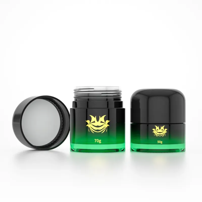 Hot Selling Custom Print Logo 5g 50g 70g 110g Storage Flower Green Glass Jar With Childproof Cap