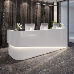 Round Corner Reception Desk Straight Shape White Corians Marble Front Counter