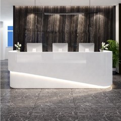 Round Corner Reception Desk Straight Shape White Corians Marble Front Counter