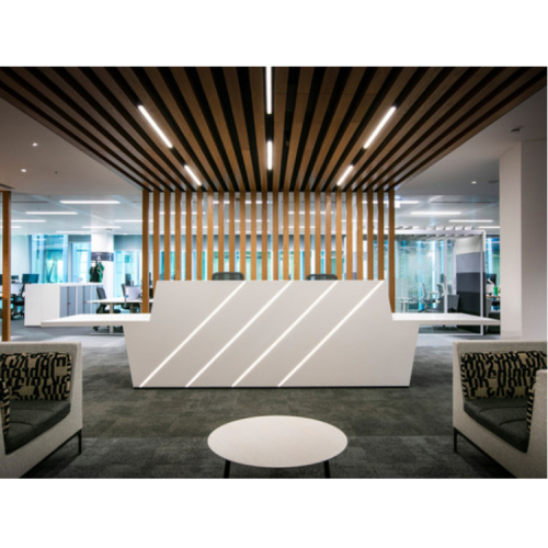 I Shaped Led Strip Reception Desk for Office Faux Stone Lobby Desks