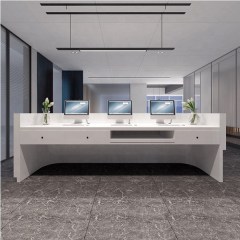 Round Corner Reception Desk Straight Shape White Corians Marble Front Counter