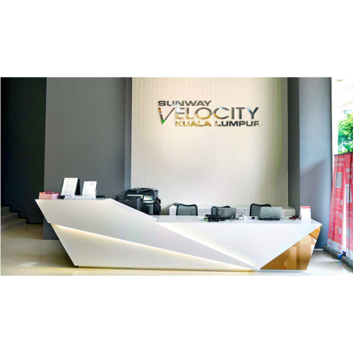 V Shape Laminate Reception Desk White Reception Table Store