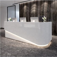 Round Corner Reception Desk Straight Shape White Corians Marble Front Counter