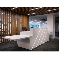 I Shaped Led Strip Reception Desk for Office Faux Stone Lobby Desks