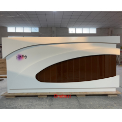 RGB Led Office Furniture White and Brown Front Desk Reception