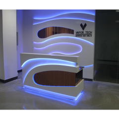 RGB Led Office Furniture White and Brown Front Desk Reception