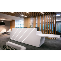 I Shaped Led Strip Reception Desk for Office Faux Stone Lobby Desks