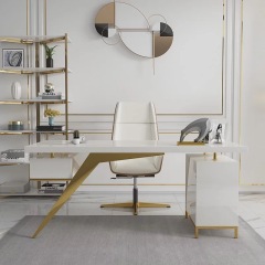 Small Gold Work Table Modern Office Desk and Chair Set