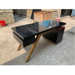 Small Gold Work Table Modern Office Desk and Chair Set