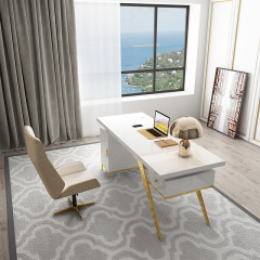 Small Gold Work Table Modern Office Desk and Chair Set
