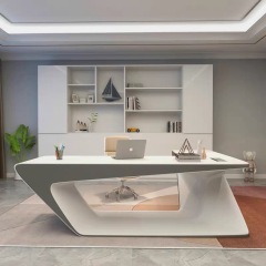 White and Gray Color Office Executive Table Modern L Shape Desk