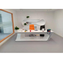 White and Gray Color Office Executive Table Modern L Shape Desk