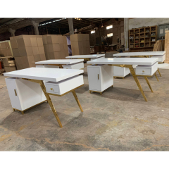 Small Gold Work Table Modern Office Desk and Chair Set