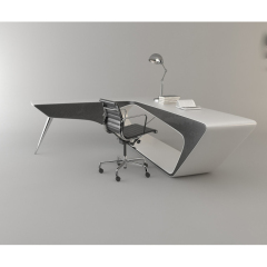 White and Gray Color Office Executive Table Modern L Shape Desk