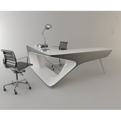 White and Gray Color Office Executive Table Modern L Shape Desk