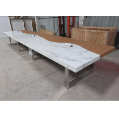 Quartz Stone Desk Top Conference Table with Stainless Steel Base