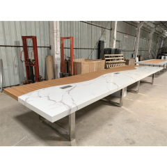 Quartz Stone Desk Top Conference Table with Stainless Steel Base