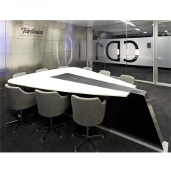 Metal Frame Foldable Conference Table Triangle Shape Meeting Desk