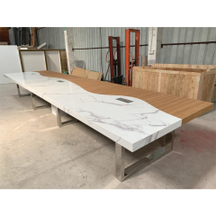 Quartz Stone Desk Top Conference Table with Stainless Steel Base