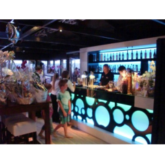 White Artificial Stone Restaurant Led Bar Counter with Back Display