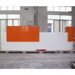 White and Orange Curved Vintage Reception Desk Front Lobby Counter