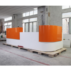 White and Orange Curved Vintage Reception Desk Front Lobby Counter