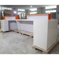 White and Orange Curved Vintage Reception Desk Front Lobby Counter